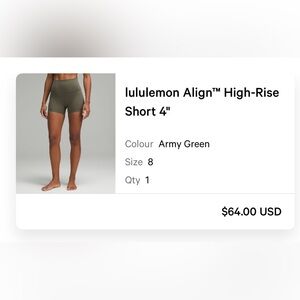 Lululemon size 8 biker shorts army green